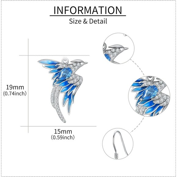 Women's Phoenix Hummingbird Bee Stingrays 925 Sterling Silver Dolphin Earrings - Picture 5 of 8